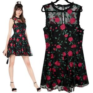 City Studio Black Floral Embroidered Mesh Dress Romantic Gothic Party Juniors 17
